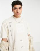 Topman Oversized Fit T-shirt With Evolve Box Print In Ecru-white