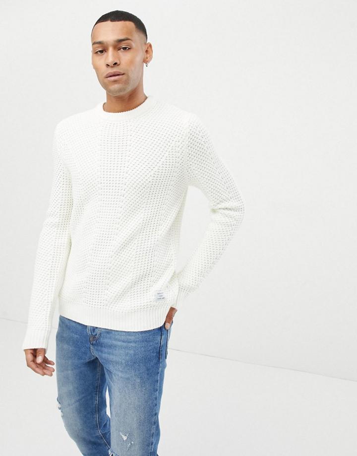 Jack & Jones Core Knitted Sweater With Tonal Knit Pattern - White