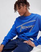 Tommy Jeans Signature Capsule Logo Front Sweatshirt Relaxed Fit In Blue - Blue