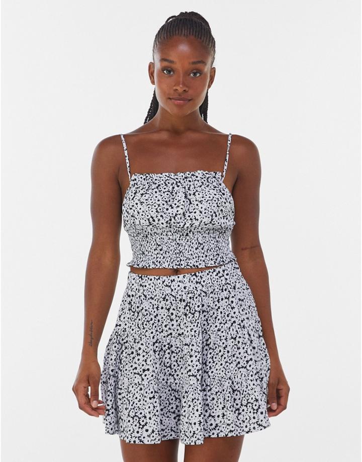Bershka Floral Crop Cami Set In Mono-multi