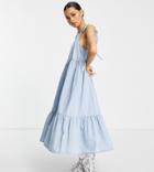 Asos Design Petite Soft Denim Smock Midi Dress In Lightwash-blue