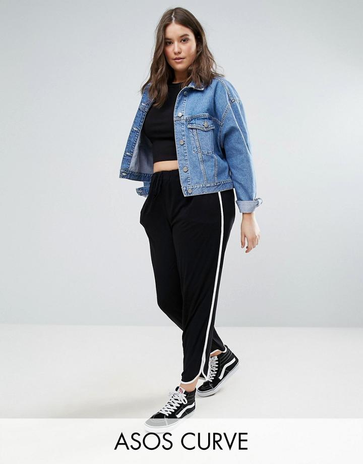 Asos Curve Contrast Bind Curved Hem Light Weight Joggers - Black