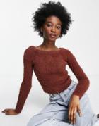 Lola May Fluffy Sweater In Brown