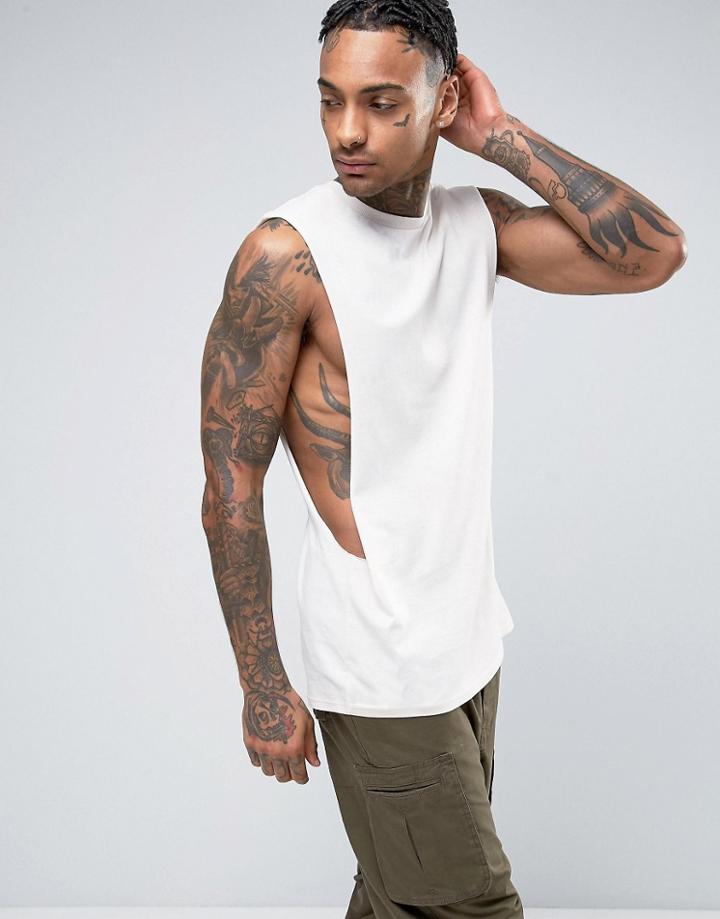 Asos Longline Sleeveless T-shirt With Extreme Dropped Armhole In Off W