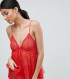 Asos Design Tall Luna Lace Cami & Short Set - Red