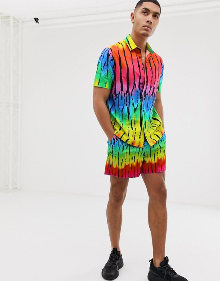 Asos Design Two-piece Slim Shorter Shorts In Bright Tie Dye Print - Red