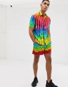 Asos Design Two-piece Slim Shorter Shorts In Bright Tie Dye Print - Red