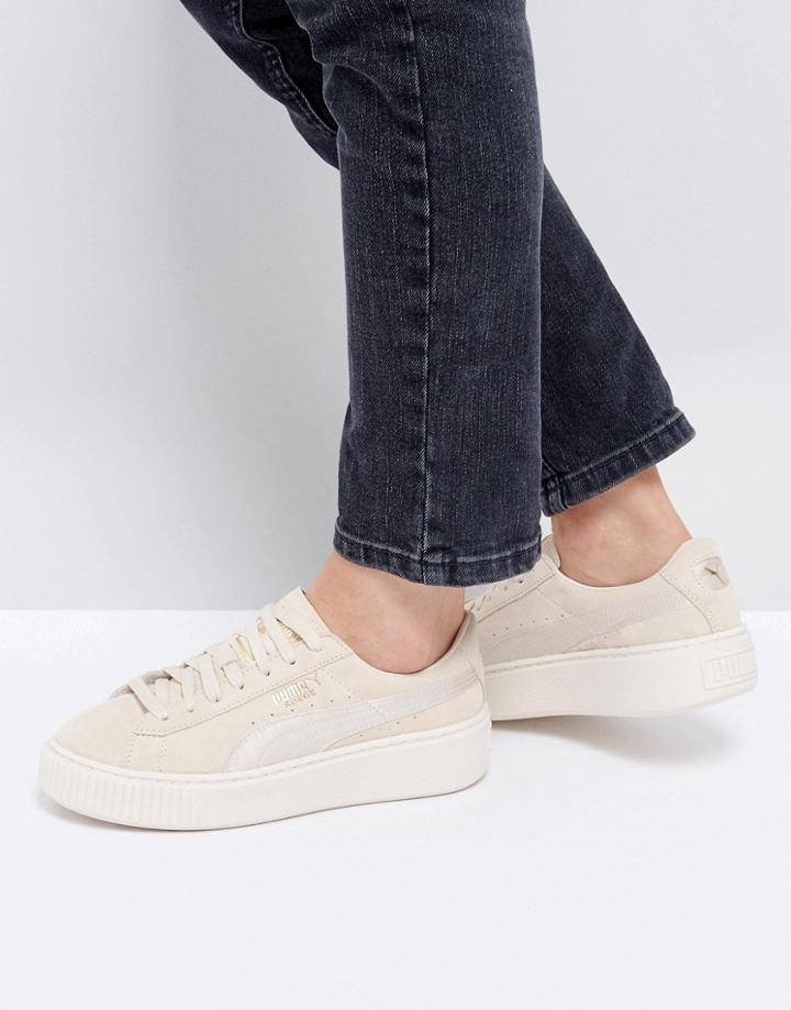 Puma Suede Satin Platform Sneakers In Peach - Pink
