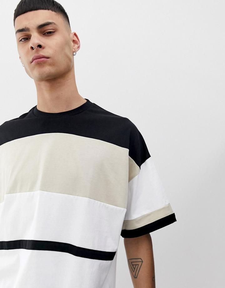 Asos Design Oversized Longline T-shirt With Neutral Color Block - White