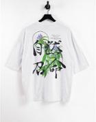Asos Design Oversized T-shirt In Gray Heather Organic Cotton Blend With Bird Back Print-grey