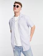 Threadbare Short Sleeve Linen Mix Shirt In Sky Blue-blues