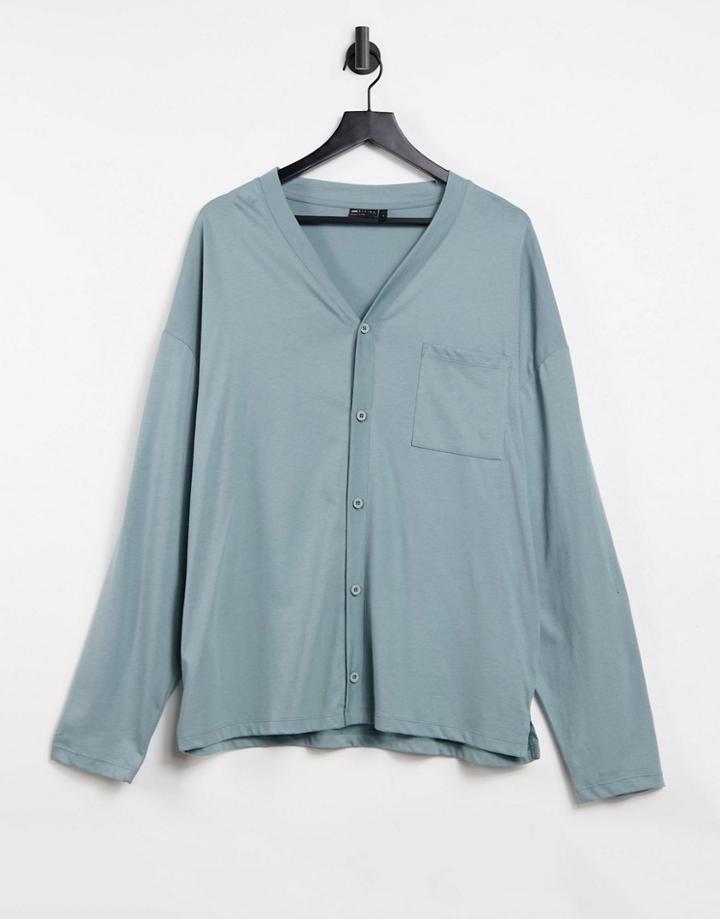 Asos Design Oversize Long Sleeve Jersey Shirt In Blue Gray-grey