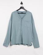 Asos Design Oversize Long Sleeve Jersey Shirt In Blue Gray-grey