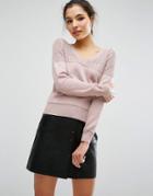Asos Sweater In Pointelle Stitch With V Neck - Pink
