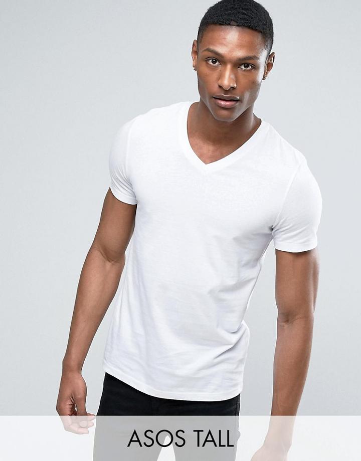 Asos Tall T-shirt With V Neck In White - White