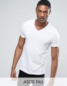 Asos Tall T-shirt With V Neck In White - White