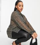 Asos Design Curve Exclusive Mesh Shirt In Monogram-multi