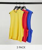 Asos Design 3 Pack Relaxed Sleeveless T-shirt With Dropped Armhole-multi