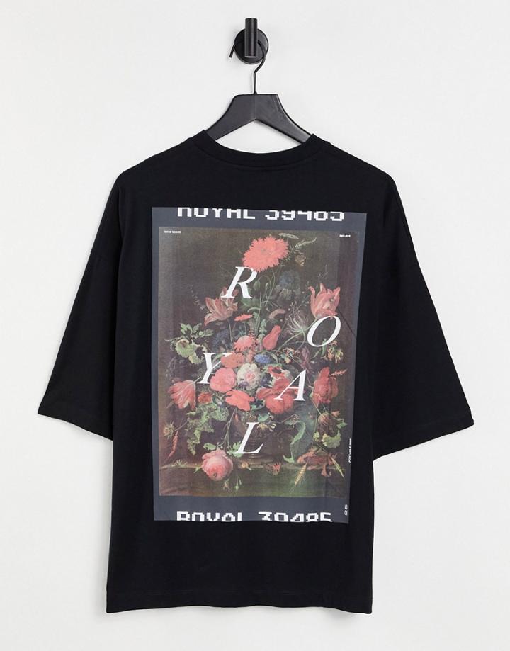 Asos Design Oversized T-shirt In Black With Photographic Floral Back Print