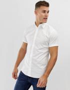 Jack & Jones Stretch Cotton Short Sleeve Shirt In White