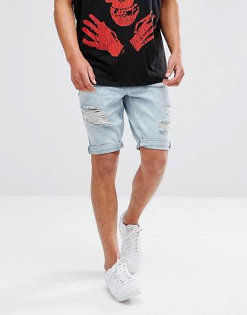 Brooklyns Own Super Skinny Denim Shorts With Distressing - Blue