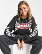 Pull & Bear Oversized Metallica Sweatshirt In Washed Black