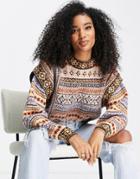 Mango Pattern Print Sweater With Sleeve Detail In Multi-neutral