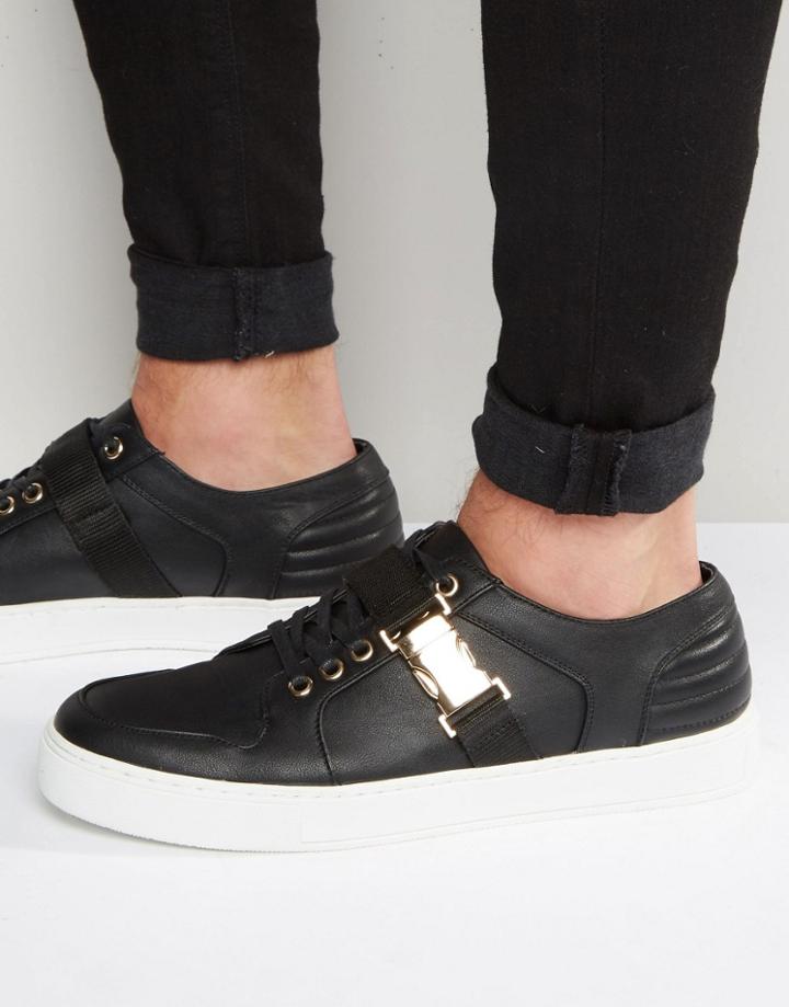 Asos Sneakers In Black With Gold Clasp - Black