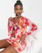 I Saw It First Mesh Tie Front Top In Smudge Print - Part Of A Set-multi