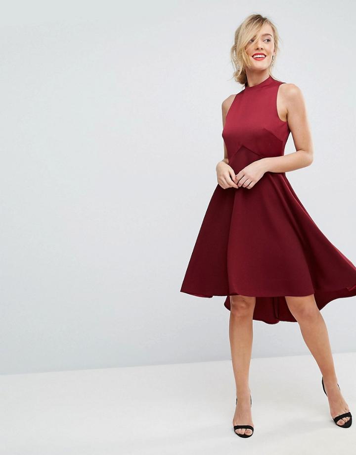 Ted Baker High Neck Dress With Full Skirt - Red