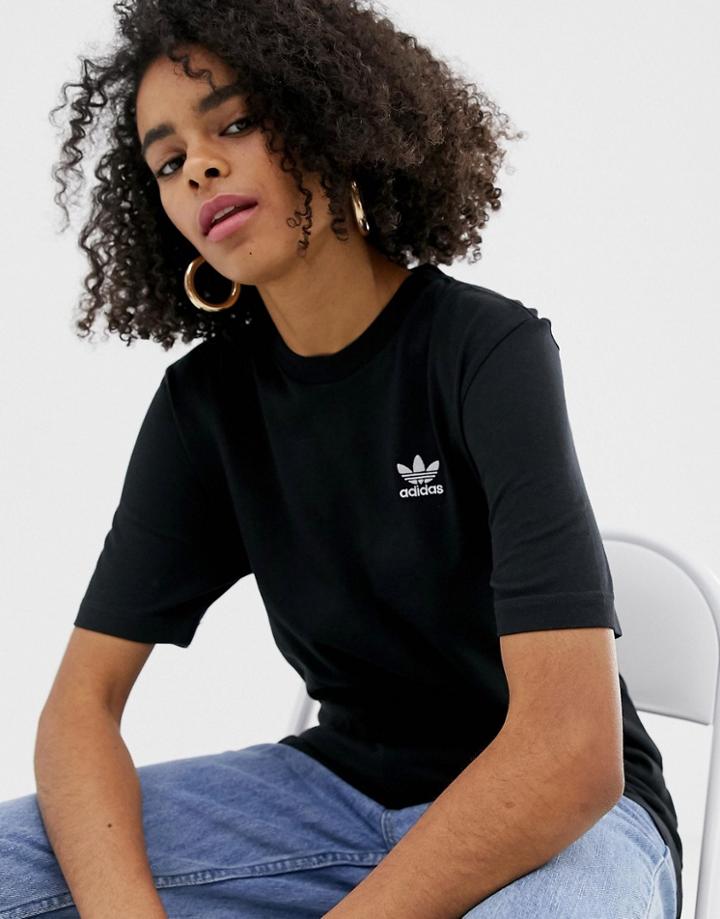 Adidas Originals Essential Mini Logo T-shirt In Black - Black