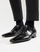 Jeffery West Escobar Croc Brogue Shoes In Black - Black