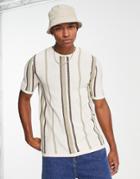 Asos Design Knitted Vertical Stripe T-shirt In Neutral Tones