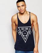 Asos Tank With Raw Edge Extreme Racer Back And Print - Navy
