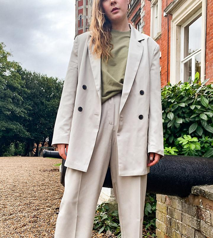 Collusion Oversized Grandad Blazer In Beige-neutral