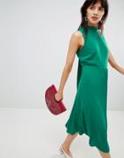 Warehouse Midi Dress With Tie Back Detail In Green - Green