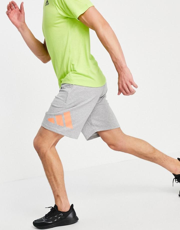 Adidas Training 3 Bar Logo Shorts In Gray-orange