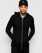 Asos Muscle Zip Up Hoodie In Black Lightweight Jersey - Black
