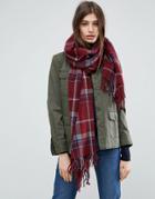Asos Long Burgundy Check Scarf With Tassels - Red