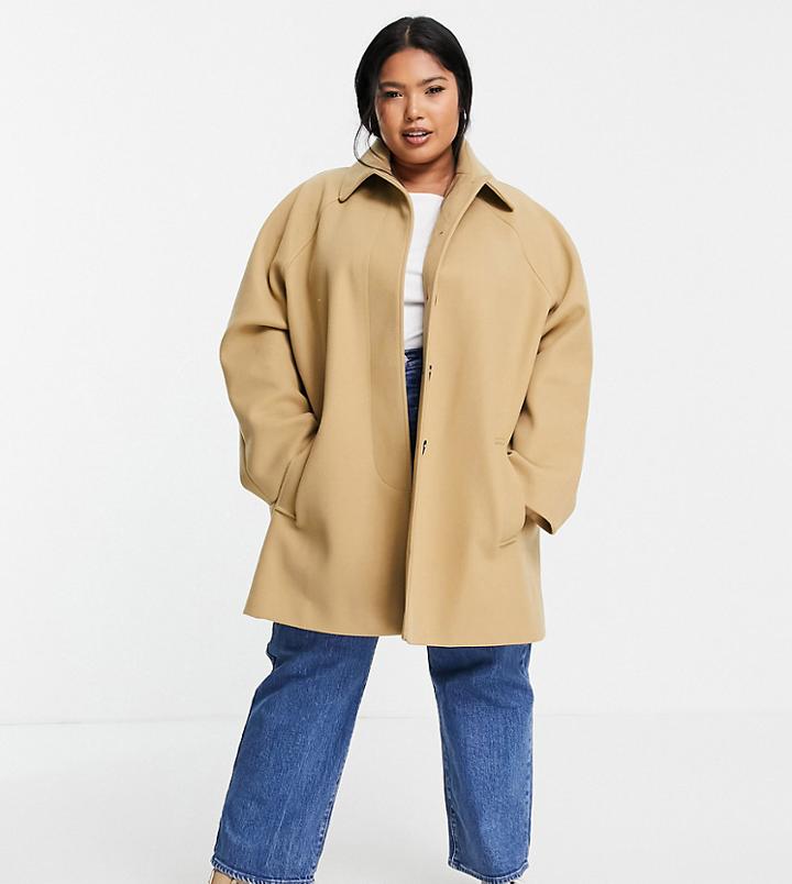 Asos Design Curve Oversized Boyfriend Coat In Camel-brown