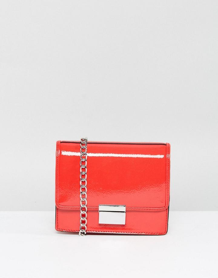 Pull & Bear Vinyl Lock Front Bag - Red