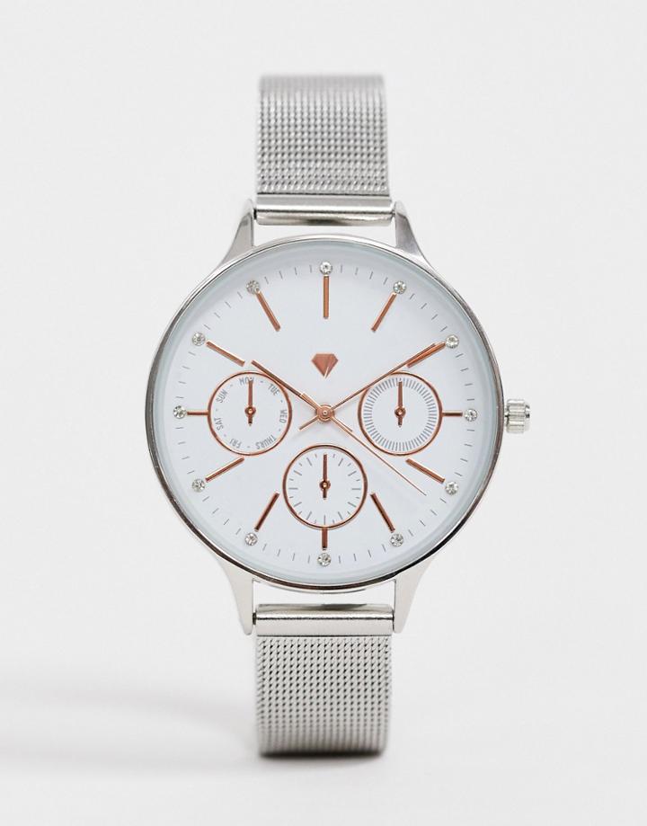 Spirit Ladies Round Chronograph Mesh Watch In Silver