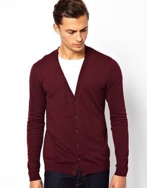 Asos Cardigan In Cotton - Burgundy