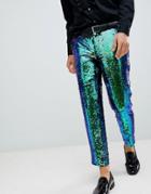 Asos Design Skinny Crop Smart Pants In Green Sequins - Green