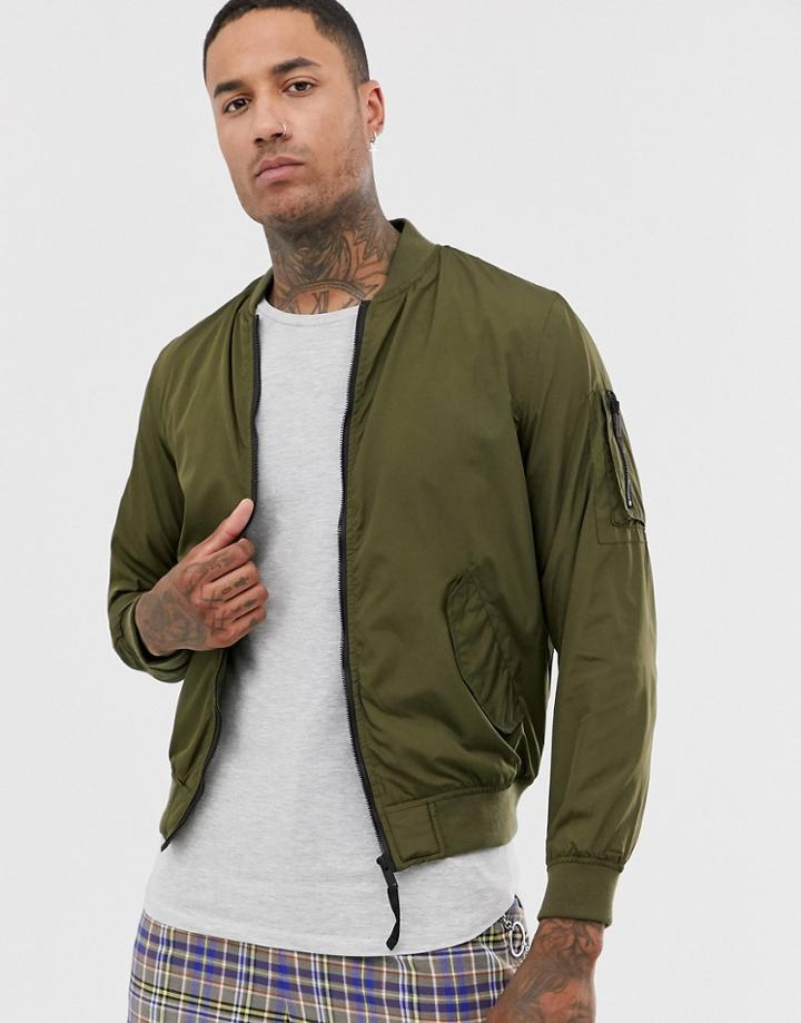 Bershka Bomber Jacket In Khaki