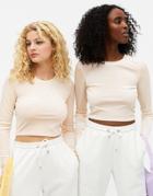 Monki Barb Long Sleeve Velvet Top In Pink