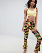 Asos Design Leggings With Double Ruffle Hem In Fruit Floral Print - Multi