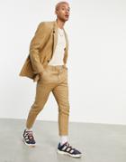 Asos Design Tapered Suit Pants In Tobacco Linen Mix-brown