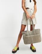 Urbancode Leather Suede Double Pocket Tote Bag In Gray-grey