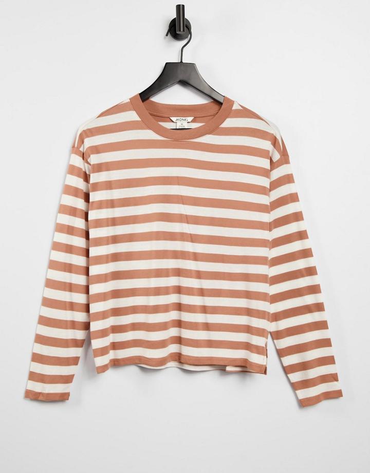 Monki Maja Organic Blend Cotton Long Sleeve T-shirt In Pink And Beige Stripes